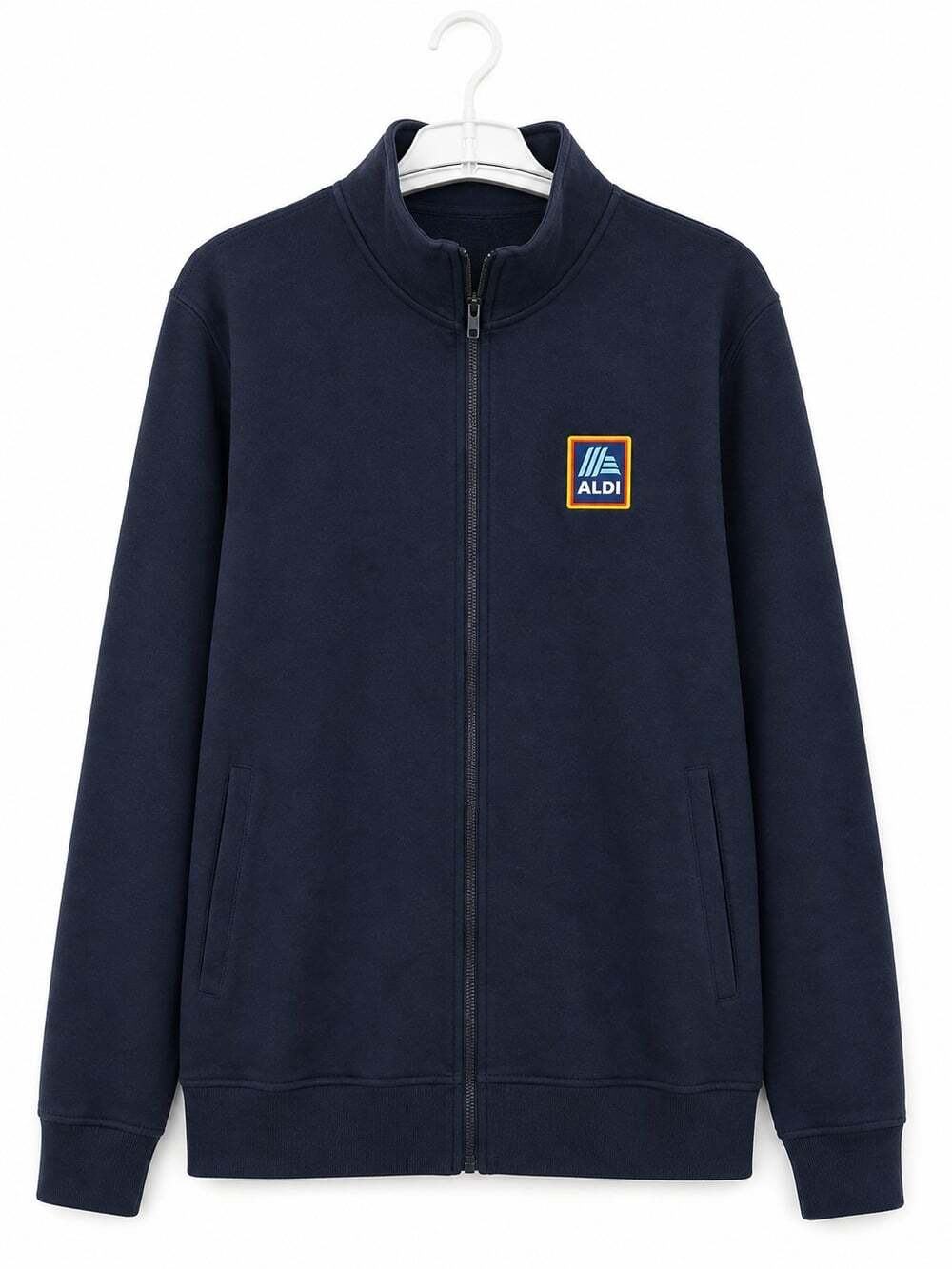 Aldi Gear Jacket Full Zip Small Navy Logo Mock Neck Long Sleeve Fleece Soft D50